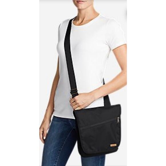 Eddie Bauer Womens Crossbody Bag Black Fabric Purse 6 Sections Adjustable Strap - Picture 1 of 16